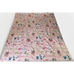 Vintage Littlest Pet Shop Reversible Pink Comforter Blanket 83" L x 70 W"